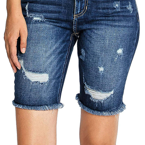 กางเกงยีนส์ขาสั้นผ้าฝ้ายแบบขาดๆสำหรับผู้หญิงกางเกงขาสั้นระบายอากาศได้ดีดีไซน์ใหม่ล่าสุด - Product Image 4