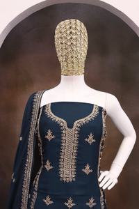 Salwar Kameez de qualité standard en chinon lourd avec broderie et travail de sequins, dernier modèle Sharara disponible en gros - Product Image 4