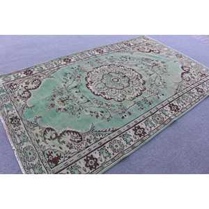 พรมวินเทจขนาด 5.6x9.7 ฟุต พรมตุรกี พรมสีเขียวไล่เฉด พรมขนสัตว์ - Product Image 2