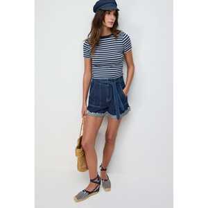 Haut à manches courtes à rayures décontracté pour femmes Coupe ajustée Imprimé vintage Crop Tee Respirant Vêtement d'été - Taille unique convient aux tailles XS S M L XL - Product Image 4