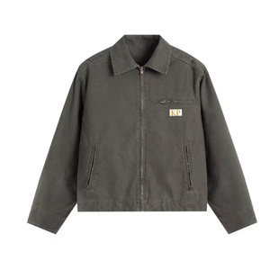 Veste pour homme, vêtement de travail lourd, veste zippée, toile de coton lavée, veste utilitaire, logo personnalisé, veste de travail américaine, OEM ODM - Product Image 3