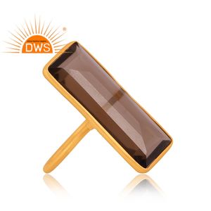 Nouveaux arrivages Bague en argent plaqué or 18 carats avec pierre précieuse fumée naturelle pour femmes Fournisseur de bijoux design personnalisé - Product Image 4