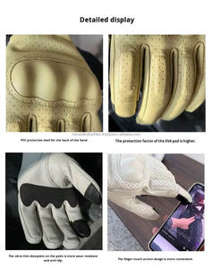 Gants de moto tout-terrain en cuir de chèvre respirants jaunes pour hommes, design rétro, protection des articulations, compatibles écran tactile, pour l'extérieur - Product Image 4