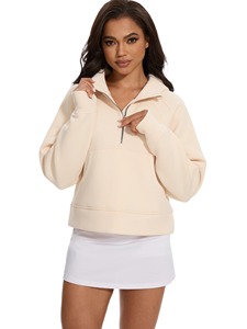 Sweat à capuche doublé polaire à manches longues avec demi-fermeture éclair pour femmes de qualité supérieure, ajustement parfait pour les occasions d'hiver approvisionnement ODM - Product Image 3