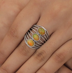 925 argent Sterling solide fait à la main pierres précieuses naturelles opale Spinner promesse bague haute qualité concepteur bijoux ovale coupe mariages - Product Image 4