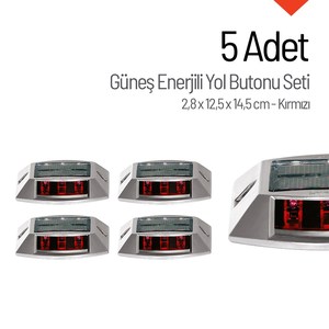 ชุดสตั๊ดติดถนนพลังงานแสงอาทิตย์สีแดง 5 ชิ้น พร้อมไฟ LED 3+3 ดวง ความเข้มสูง ทนทานต่อแรงกระแทก ทำจากอะลูมิเนียม - Product Image 4