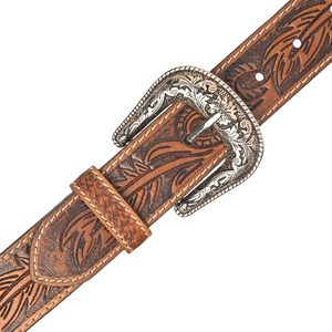 Cinturón Vaquero de Cuero Genuino de Grano Completo, Hebilla de Aleación Grabada con Diseño Floral Vintage, Diseño Occidental Hecho a Mano - Product Image 3