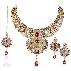 ชุดเครื่องประดับ kundan meenakari สร้อยคอและ Maang Tikka โมเดล2000107 - Product Image 1