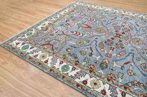 Alfombras de Diseño Floral Ushak de Poliéster Hechas a Mano de Alta Calidad, Alfombras para Piso de Hogar Antideslizantes y Lavables con Respaldo de Látex, Tamaño Personalizado, India - Product Image 2