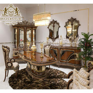 Diseño italiano de madera de teca Gran Villa Muebles de comedor de lujo tallado a mano Mesa de comedor de madera de teca Juego de comedor tallado a mano europeo - Product Image 1