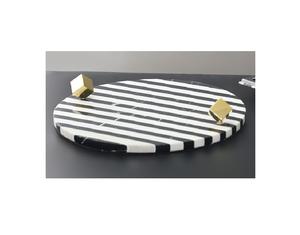 Nouvelle tendance de forme ronde élégante plateau de service en marbre blanc et noir avec poignées en forme de cube uniques et modernes en prix de gros bon marché - Product Image 1