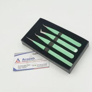 Pince à épiler russe en acier inoxydable verte à 45 degrés d'isolation avec logo personnalisé avec poignée en diamant Design pointu - Product Image 4