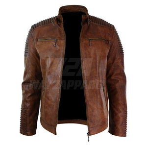 Chaqueta de moto de cuero genuino al mejor precio para hombre, chaqueta de moto de hombre teñida lisa en línea - Product Image 2