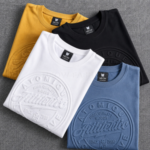 เสื้อยืดคอกลมโอเวอร์ไซส์ลายการ์ตูนพิมพ์นูน ผ้าคอตตอนเทอร์รี่คุณภาพพรีเมียม 100% สำหรับผู้ชาย พิมพ์โลโก้ด้านหน้าตามสั่ง เสื้อยืดแบบยูนิเซ็กส์ - Product Image 3
