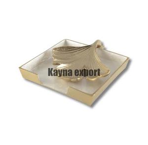 Belle boîte à mouchoirs artisanale de luxe avec conception à grandes feuilles coulée de métal en aluminium en gros plaqué or - Product Image 1
