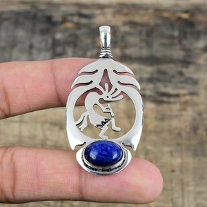 Colgante de piedras preciosas de lapislázuli de Plata de Ley 925 estilo bohemio de tendencia, joyería hecha a mano con chapado en rodio, regalo de mujer para niñas - Product Image 3