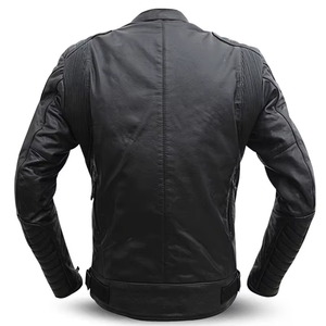 Chaqueta de cuero azul estilo motociclista con cuello levantado para hombre al por mayor, chaqueta ajustada con cremalleras de cuero auténtico con logotipo personalizado, holgada OEM - Product Image 2