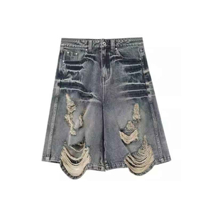 Shorts Vaqueros Unisex de Cintura Alta, Desgastados, Rotos, de Pierna Recta, Holgados y Casuales para Hombre, Verano - Product Image 5