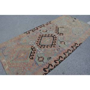 Alfombra Turca Vintage Étnica Naranja Azul Patchwork Diseño Clásico Área Grande 4.4x9.5ft Lana Adolescente Sala de Estar Decoraciones Látex - Product Image 4