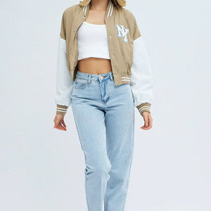 OEM personnalisé de haute qualité corps en laine femmes Letterman veste respirant manches courtes haut court brodé tricoté pour les filles - Product Image 5