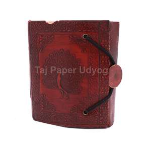 Top Handmade Brown Leather Lock Journal 200 GSM <b>Paper</b> A4 Size Peacock Embossed Hardcovers <b>Paper</b> Real Leather Notebooks Sale Set - Product Image 3