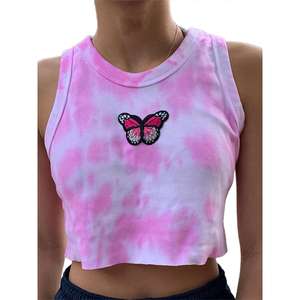 Top corto de mariposa de diseño para mujer, Camiseta deportiva acanalada de manga corta para entrenamiento, correr, gimnasio, Yoga - Product Image 1