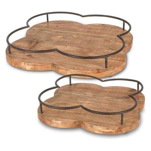 Bandeja DE SERVICIO DE MADERA rectangular de madera de acacia 100% personalizada de calidad superior con asas patrón Natural para uso doméstico de Hotel - Product Image 1