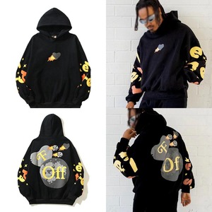 เสื้อฮู้ดสวมหัวสีดำน้ำหนักเบาน่ารักเสื้อสเวตเชิ้ตแบบปักลายนูนผ้าฝ้ายฝรั่งเศสเทอร์รี่3D โฟม - Product Image 1