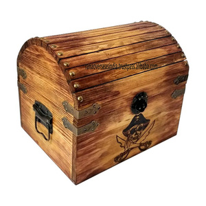 Caja de Recuerdos Plegable Rectangular Tallada para Niños - Cofre del Tesoro de Madera con Diseño de Calavera y Huesos Cruzados, Temática Pirata, Decoración y Almacenamiento - Product Image 2