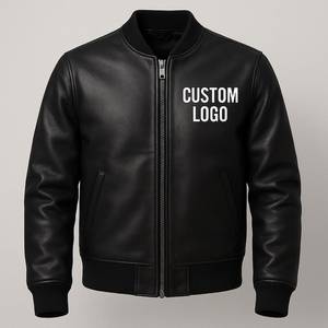 Blouson aviateur en cuir, logo personnalisé, noir, cuir de vache véritable, blouson de moto, meilleure qualité, veste d'hiver - Product Image 1