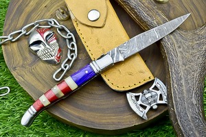 Cuchillo plegable de bolsillo de Damasco hecho a mano personalizado con hoja de bloqueo trasera de senderismo compatible con OEM - Product Image 3