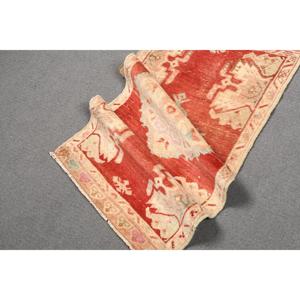 Tapis turc vintage 1,7x3,3 pi (51x102 cm), tapis en laine rouge - Product Image 4