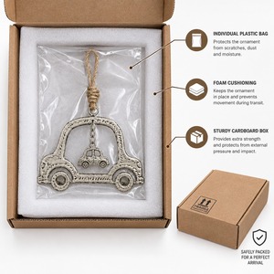 Ornement suspendu en forme de voiture en métal argenté, accessoire classique pour la décoration de l'arbre de Noël - Product Image 2