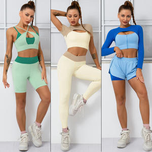 New fashion Yoga set Custom Logo Splicing Athletic Wear for Woman, 4 Style Sports Tops Gym <b>Shorts</b> <b>Leggings</b> Ropa De Mujer Sets - Product Image 4