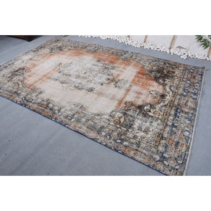 Alfombra de lana Vintage diseño de retazos azul naranja grande 5,9x9,6 pies alfombra de área rectangular para sala de estar alfombra de látex para habitación - Product Image 2
