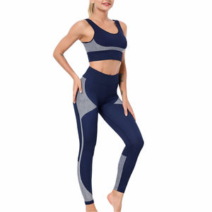 Womens Black <b>And</b> Gray Seamless <b>Sports</b> <b>Bra</b> <b>and</b> High Waist <b>Leggings</b> <b>Set</b> Color Block Activewear Gym Outfit - Product Image 5