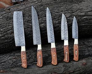 Juego de Cuchillos de Chef de Acero de Damasco de 5 Piezas Nordic Forge, Mangos de Madera, Diseño Ambidiestro, Hojas Afiladas y Duraderas, Cuchillos Hechos a Mano OEM - Product Image 5