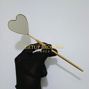 Nuevo estilo de espejo de acero inoxidable con logotipo personalizado, iluminado, de un solo bolsillo, para extensión de pestañas, diseño de corazón, agarre de diamante, oro plasma. - Product Image 2