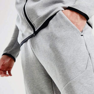 <b>Men</b> light <b>grey</b> tracksuit two piece set <b>zip</b> <b>up</b> <b>hoodie</b> and jogger pants athletic sportswear workout training outfit casual wear - Product Image 2