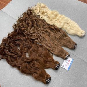 Cabello natural ondulado rubio y marrón de trama vietnamita de alta calidad 100% cabello humano sin fibra sintética - Product Image 5