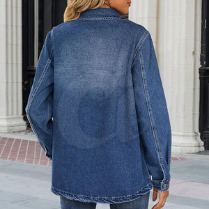 Solid Color Outdoor Use <b>Jeans</b> Jacket Covered <b>Button</b> <b>Jeans</b> Jackets <b>For</b> Women In Stock <b>Jeans</b> Jacket - Product Image 2