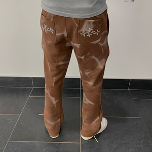 Heavyweight Acid Wash Flare Sweatpants <b>Elastic</b> Waist Distressed Bottom Flared Screen Print Design Long Drawstring <b>Men</b> <b>Trousers</b> - Product Image 4