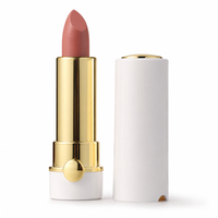 Rouge à lèvres de luxe blanc or à marque privée, logo personnalisé, déclenchement par bouton-poussoir, finition velours mat, longue tenue, végétalien, fournisseur OEM