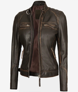 Nuevas llegadas, chaquetas de piel de cordero con estilo a la moda de cuero para mujer personalizadas, chaquetas de motorista de carreras personalizadas para mujer - Product Image 1