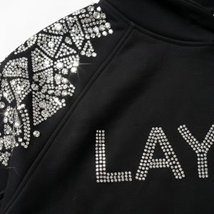 Sweat à capuche pour homme en polaire polyester/coton de haute qualité, broderie 3D en strass, poids lourd 350 g/m², logo en cristal personnalisé, coupe classique - Product Image 4