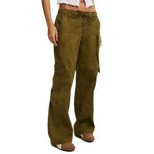 Pantalones Cargo de Lona para Hombre, Diseño de Cintura Media, Transpirables, de Secado Rápido, Estilo Acampanado, Cómodos, de Algodón, para Uso en Exteriores, con Botones - Product Image 1