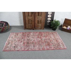 Turkish Rug, Accent 3x6.2 ft Vintage Rug, <b>Red</b> Gray Moroccan <b>Wool</b> Rug - Product Image 3