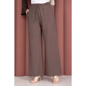 Brown for Tencel Casual <b>Trousers</b> with <b>Elastic</b> <b>Waist</b> Wide Leg and Pockets Breathable Pleated Pants Mid <b>Waist</b> Wrinkled Technics - Product Image 2