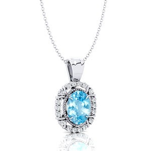 Véritable Aigue-Marine Gemstone Oval Cut Diamonds Vintage Charm Pendant Necklace Solid Gold IGI Certified H Color Women's Jewelry - Product Image 1