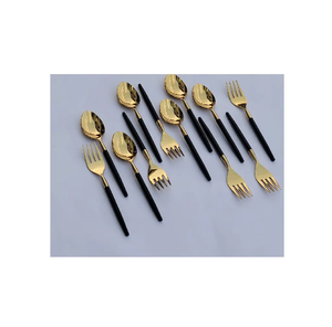 Ensemble de couverts en laiton cinq pièces miroir polonais cuillère à thé fourchette du désert poignée noire couteau à dîner en acier miroir utilisation de mariage - Product Image 3